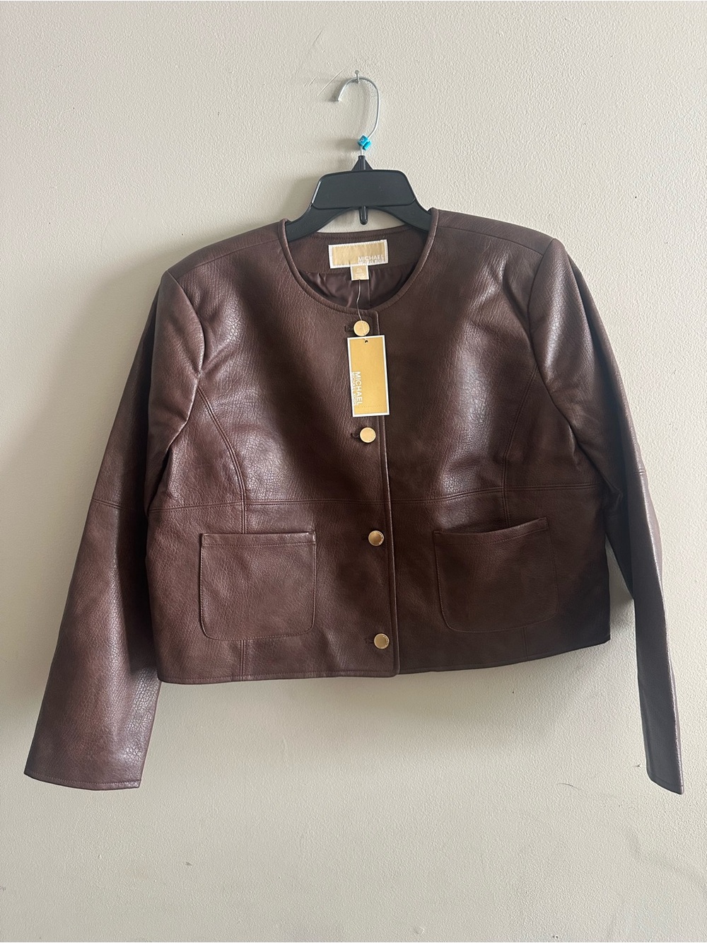 Michael Kors Dark Brown Cropped Faux Leather Jacket Size P/L
